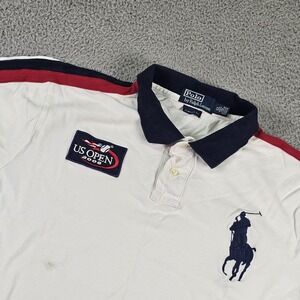 Polo Ralph Lauren Polo Shirt Mens XL White Navy Custom Fit Big Pony US Open 2008